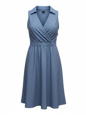 Talbots Sleeveless Chambray-Look Midi Dress in Light Blue Size 14P